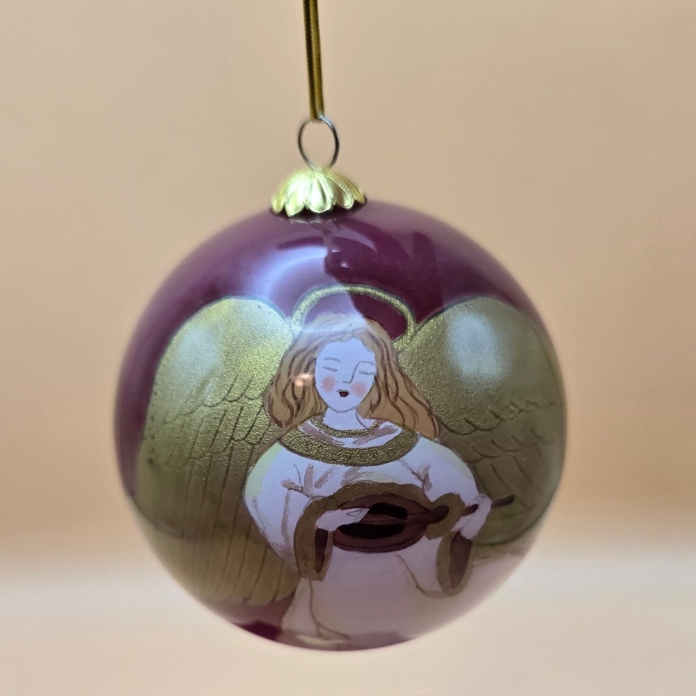 Li Bien 1999 Angel with Lute Hand Painted Glass Christmas Ornament with Box
